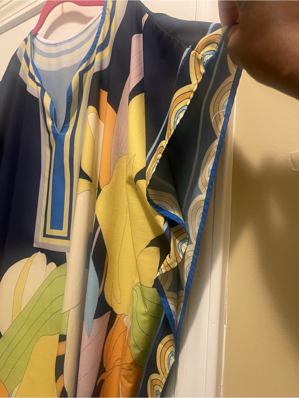 Colorful Floral Kaftan Tunic - Navy, Yellow, Green - Picture 12 of 16